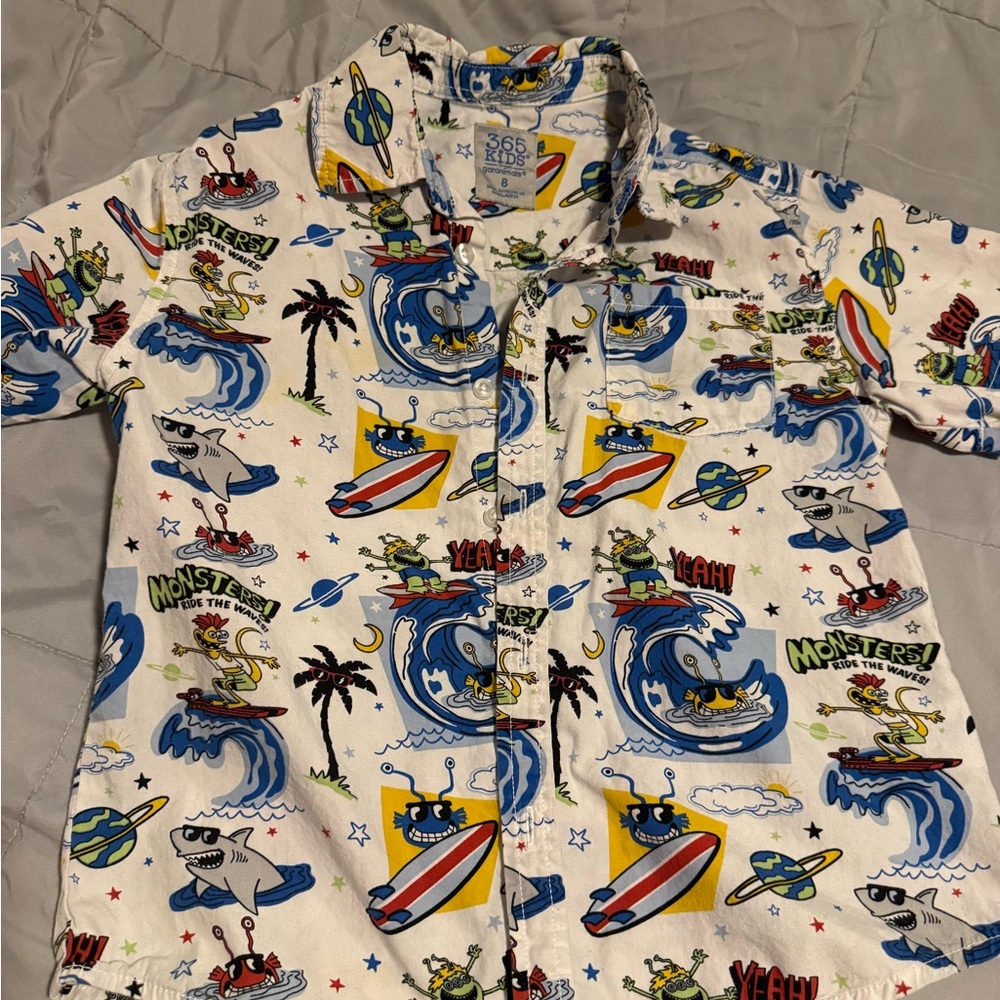 Kids' Colorful Cartoon Print Button Down Shirt